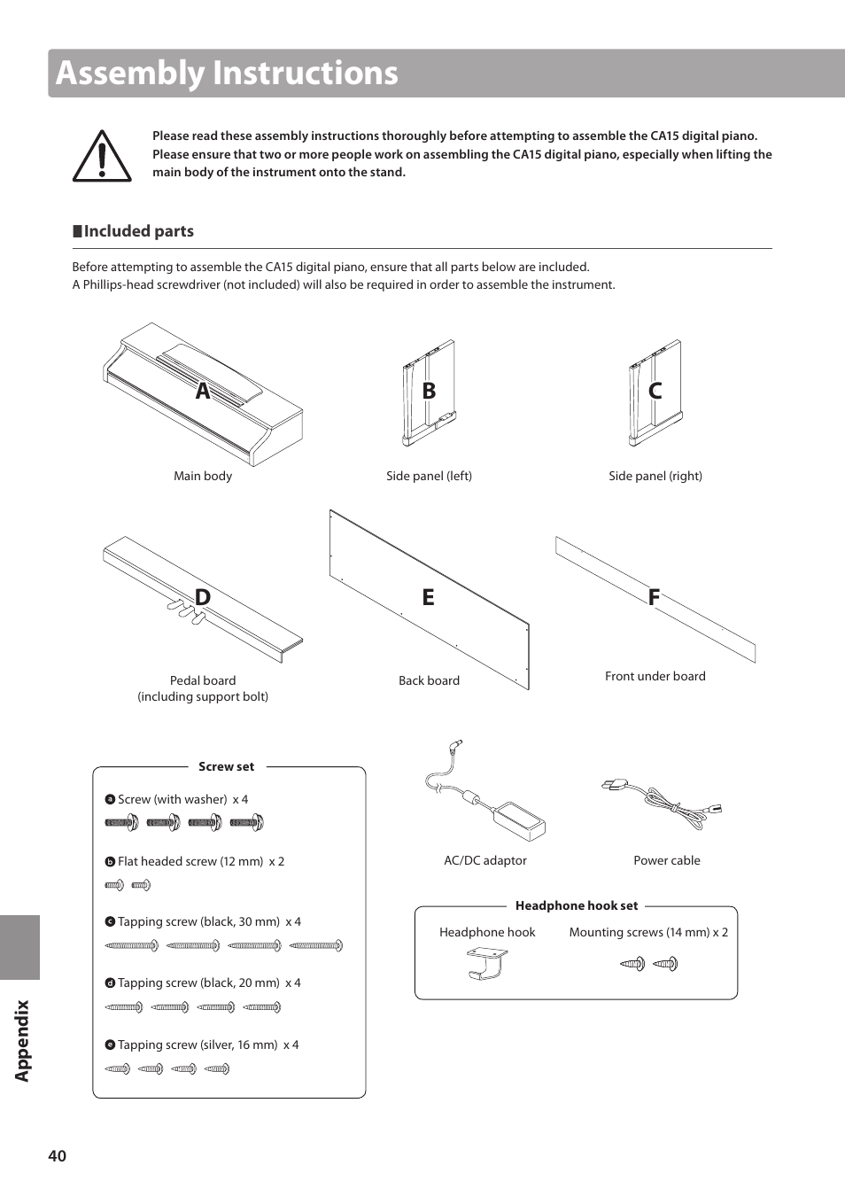 Assembly instructions | Kawai CA15 User Manual | Page 40 / 54