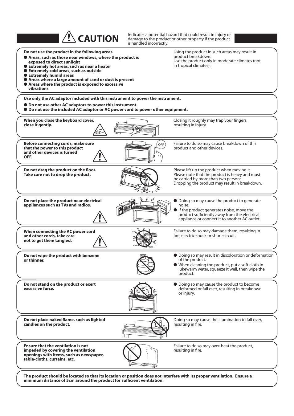 Caution | Kawai CA15 User Manual | Page 6 / 54