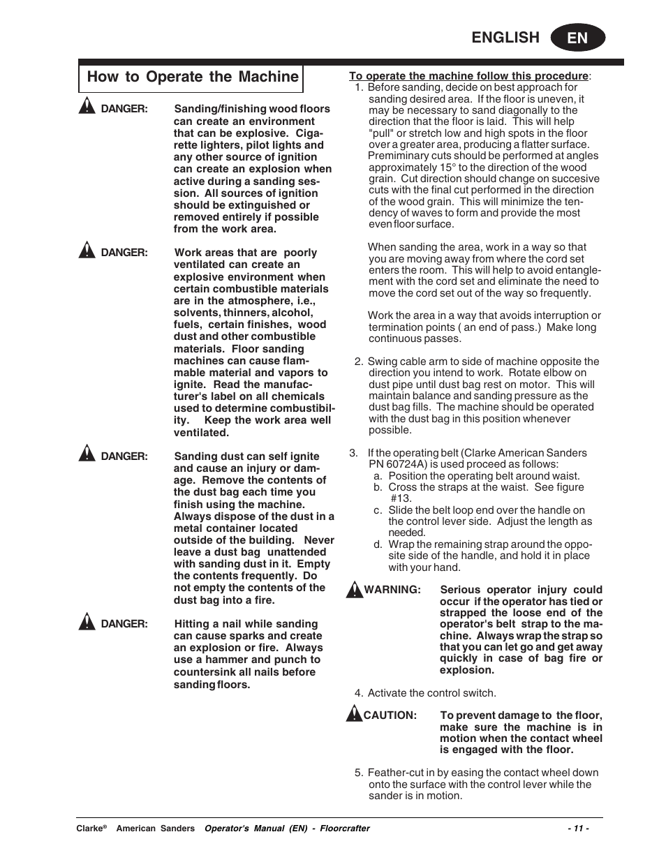 En english, How to operate the machine | Clarke 07104A User Manual | Page 11 / 74