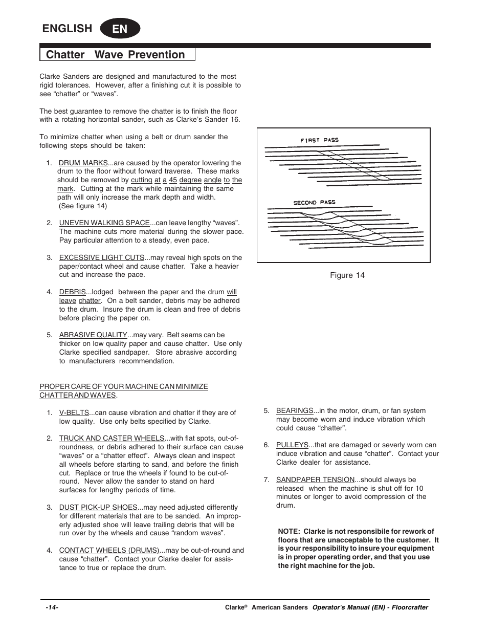 En english, Chatter wave prevention | Clarke 07104A User Manual | Page 14 / 74