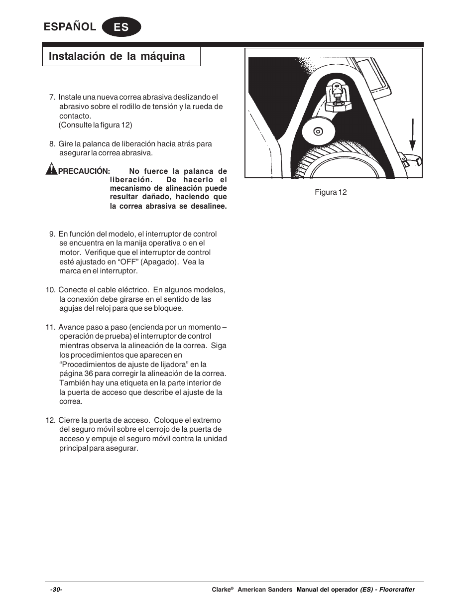 Es español, Instalación de la máquina | Clarke 07104A User Manual | Page 30 / 74