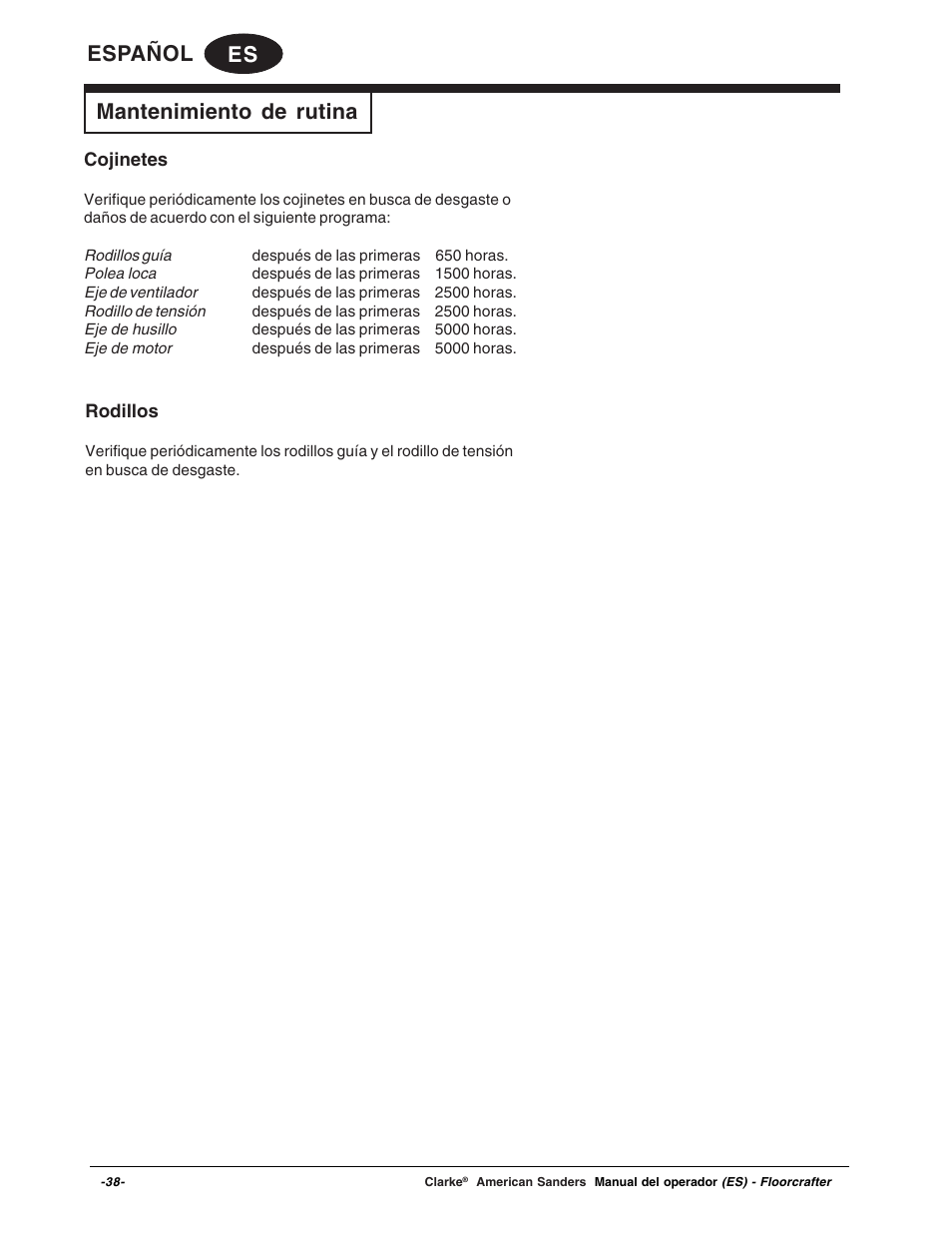 Es español, Mantenimiento de rutina | Clarke 07104A User Manual | Page 38 / 74