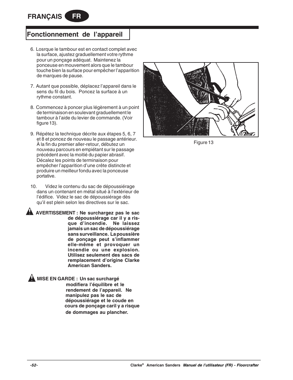 Fr français, Fonctionnement de l’appareil | Clarke 07104A User Manual | Page 52 / 74