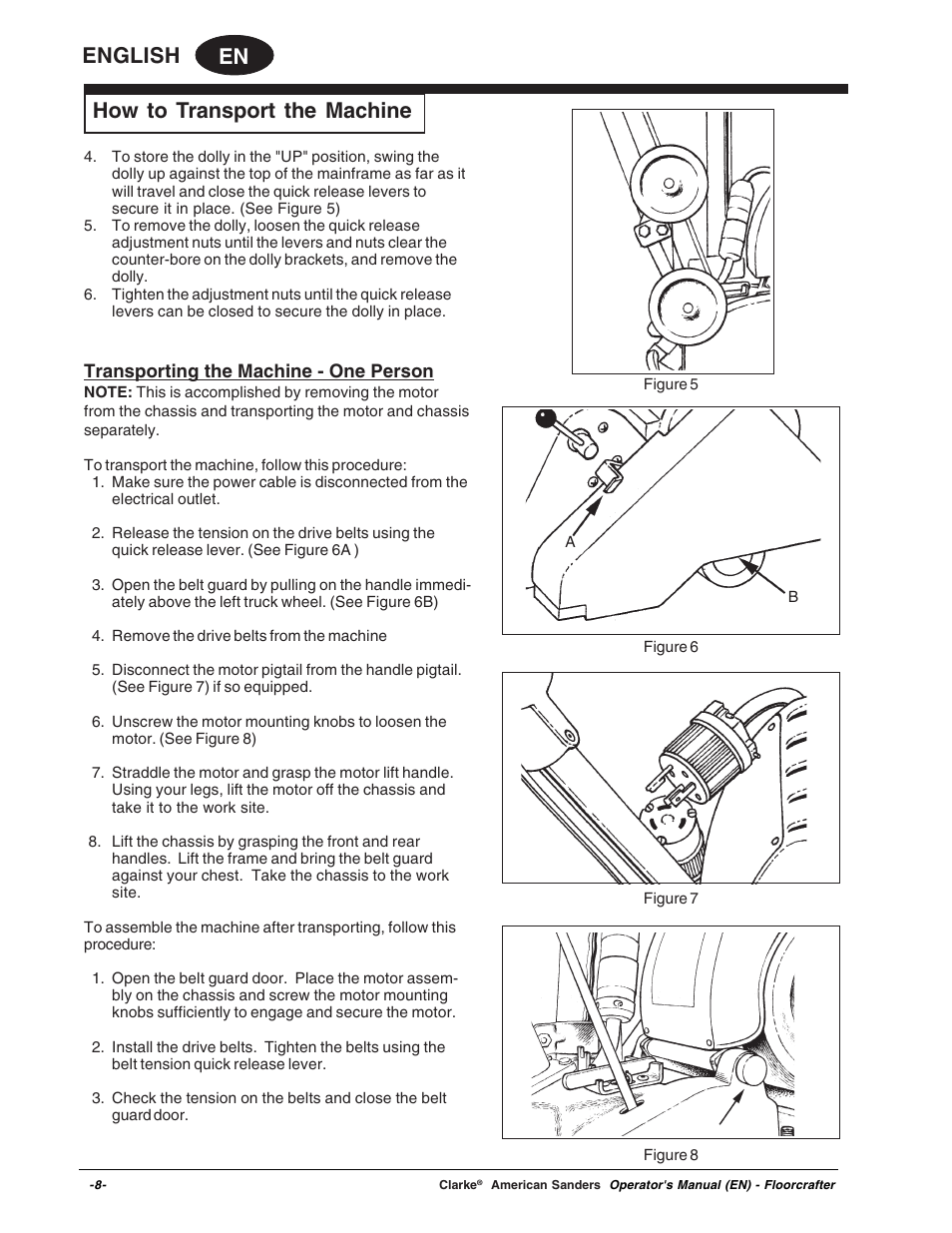 En english, How to transport the machine | Clarke 07104A User Manual | Page 8 / 74
