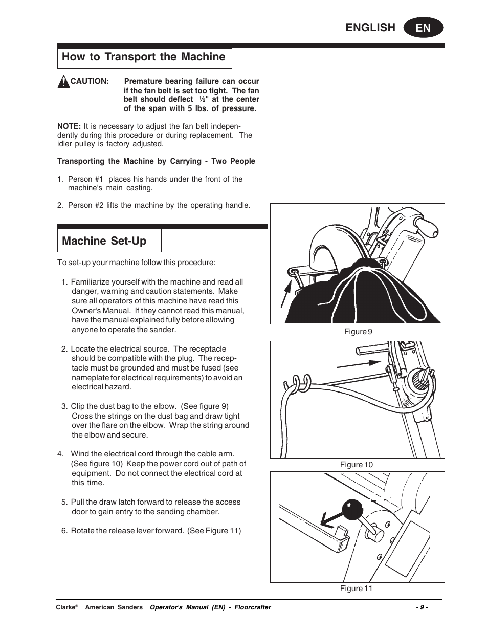En english, Machine set-up, How to transport the machine | Clarke 07104A User Manual | Page 9 / 74