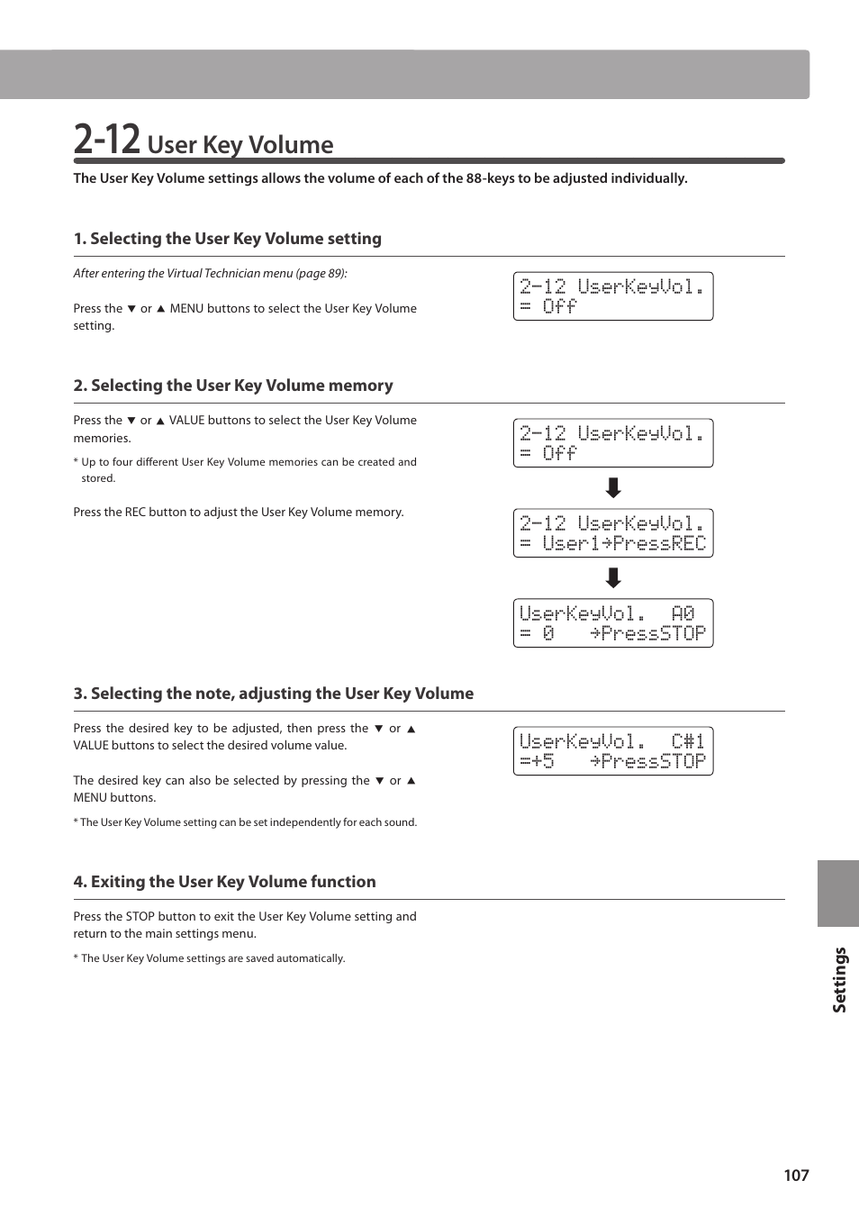 User key volume | Kawai CN35 Owner’s Manual User Manual | Page 107 / 142