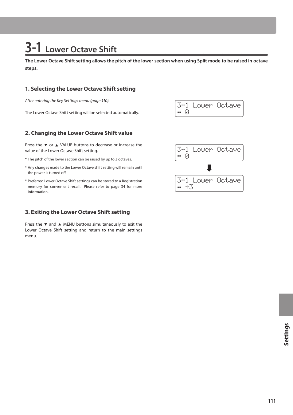 Lower octave shift | Kawai CN35 Owner’s Manual User Manual | Page 111 / 142