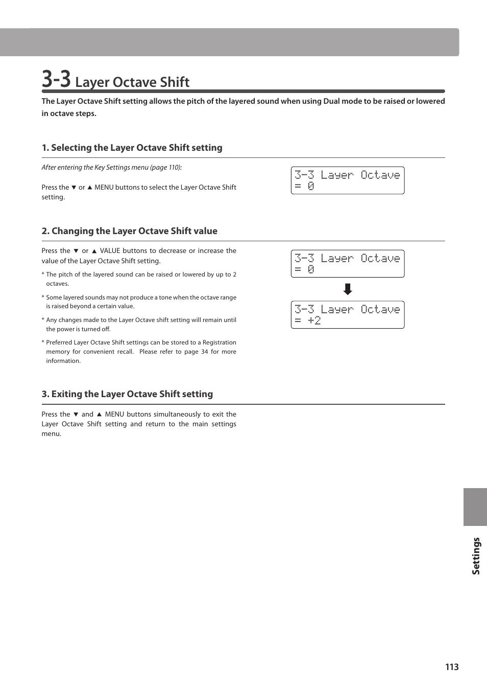 Layer octave shift | Kawai CN35 Owner’s Manual User Manual | Page 113 / 142