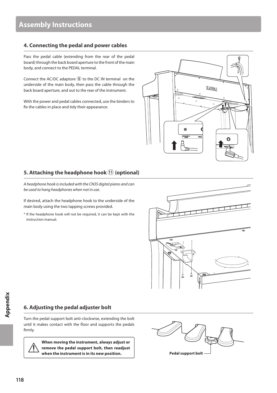 Assembly instructions, Ap pe nd ix | Kawai CN35 Owner’s Manual User Manual | Page 118 / 142