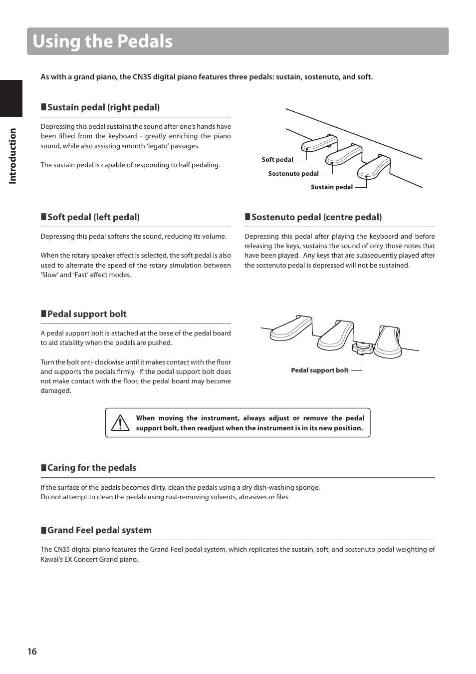 Using the pedals | Kawai CN35 Owner’s Manual User Manual | Page 16 / 142