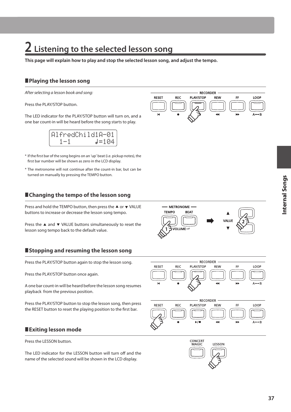 Listening to the selected lesson song | Kawai CN35 Owner’s Manual User Manual | Page 37 / 142