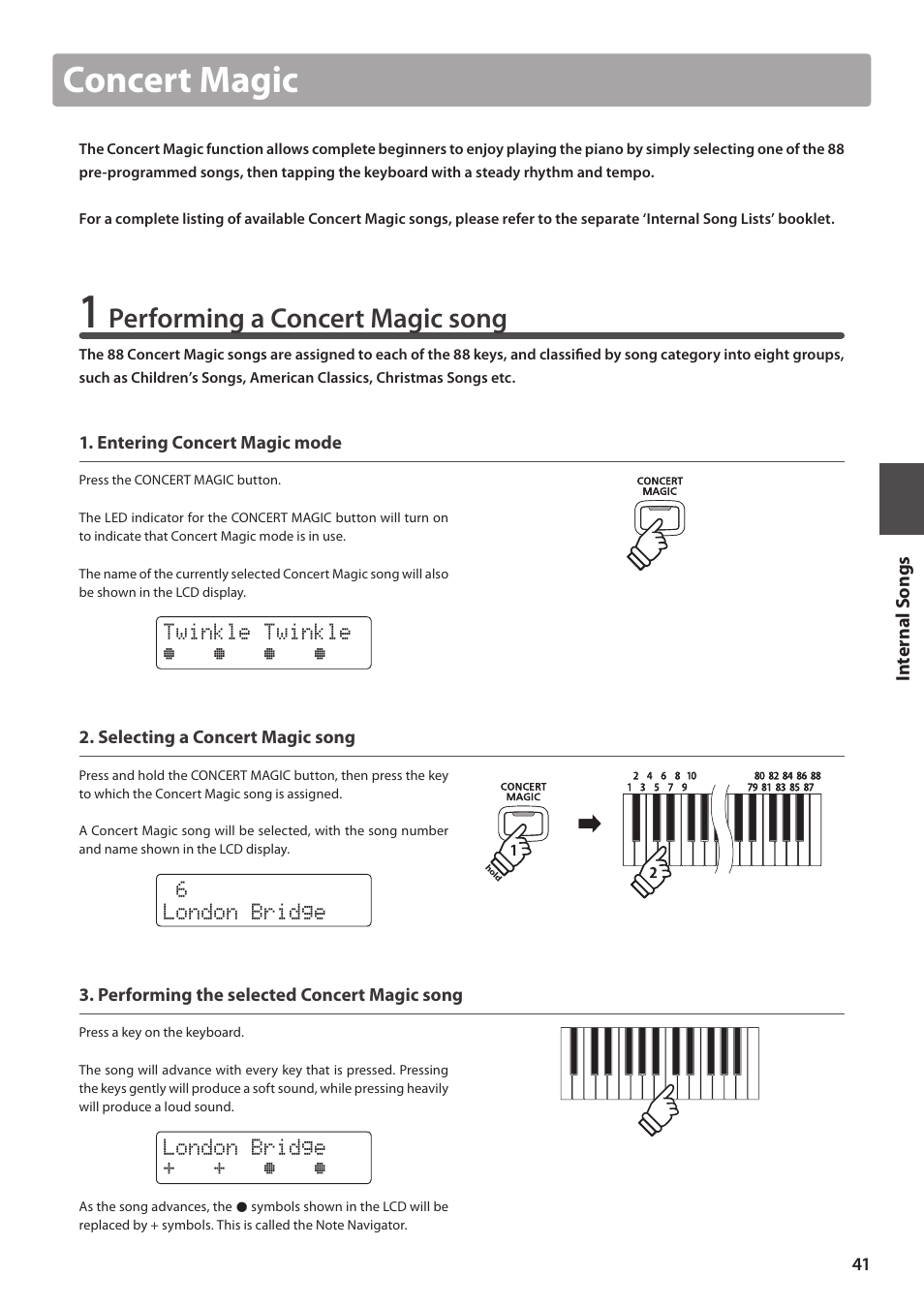 Concert magic, Performing a concert magic song | Kawai CN35 Owner’s Manual User Manual | Page 41 / 142