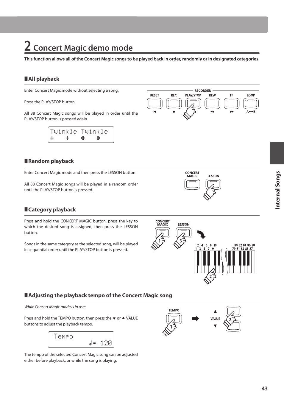 Concert magic demo mode, Twinkle twinkle + + ä ä, Tempo œ= 120 | Kawai CN35 Owner’s Manual User Manual | Page 43 / 142