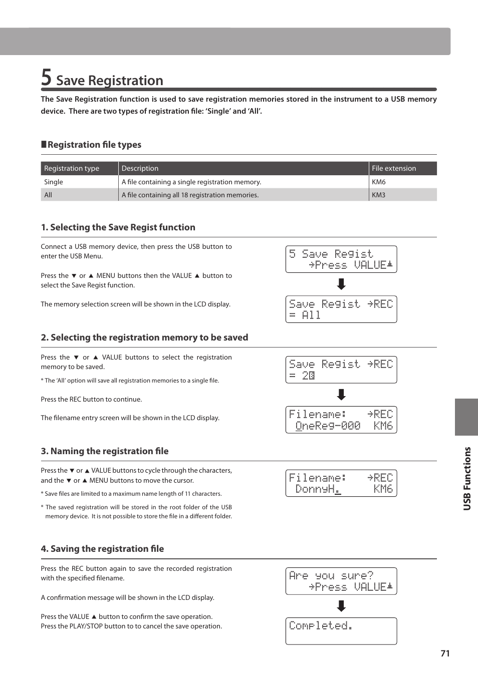 Save registration | Kawai CN35 Owner’s Manual User Manual | Page 71 / 142