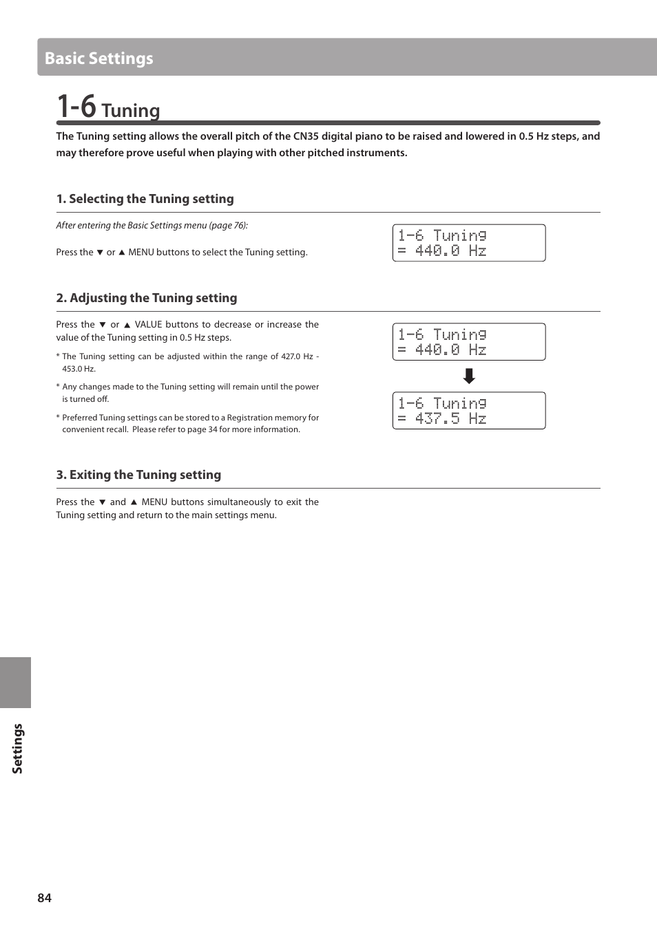 Tuning, Basic settings | Kawai CN35 Owner’s Manual User Manual | Page 84 / 142