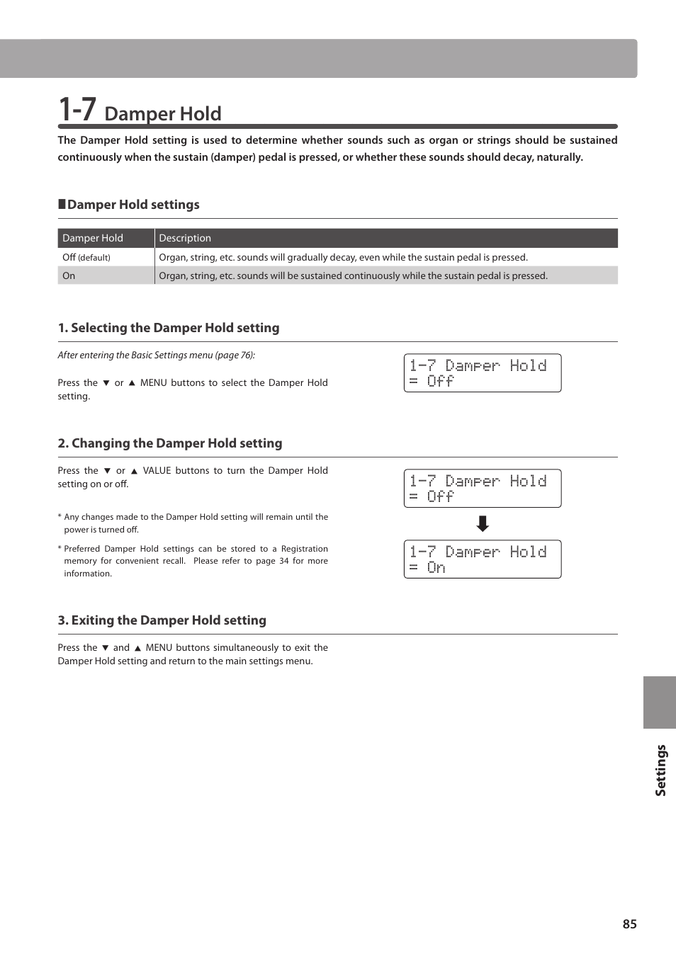 Damper hold | Kawai CN35 Owner’s Manual User Manual | Page 85 / 142