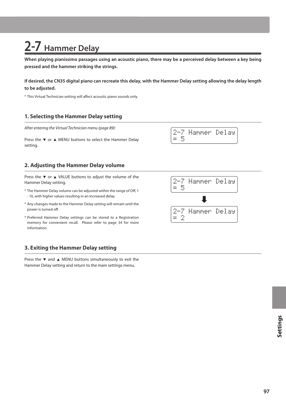 Hammer delay | Kawai CN35 Owner’s Manual User Manual | Page 97 / 142