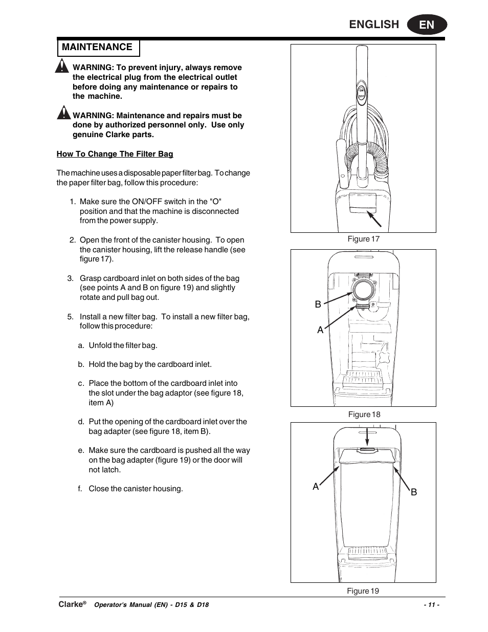 En english | Clarke D18 User Manual | Page 11 / 50