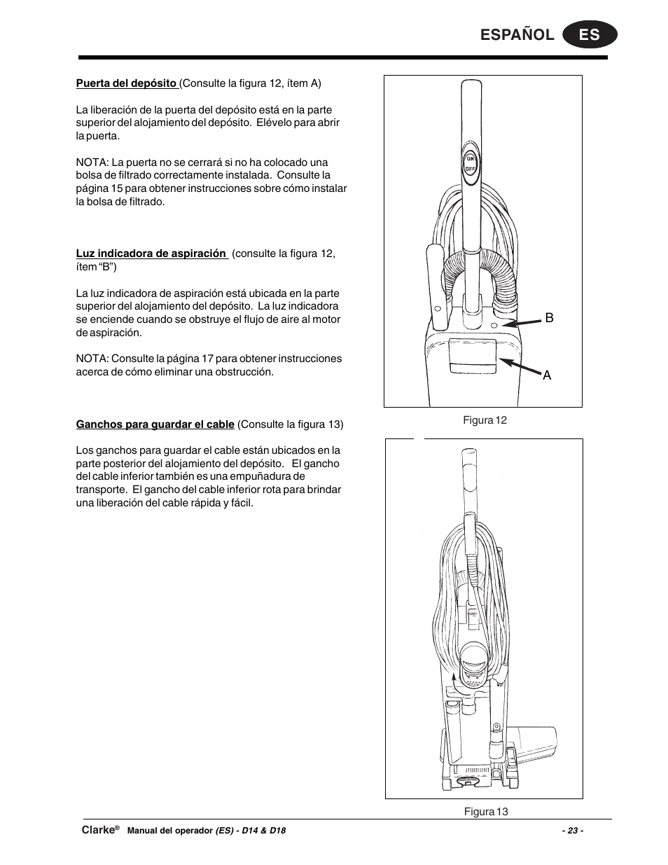 Es español | Clarke D18 User Manual | Page 23 / 50