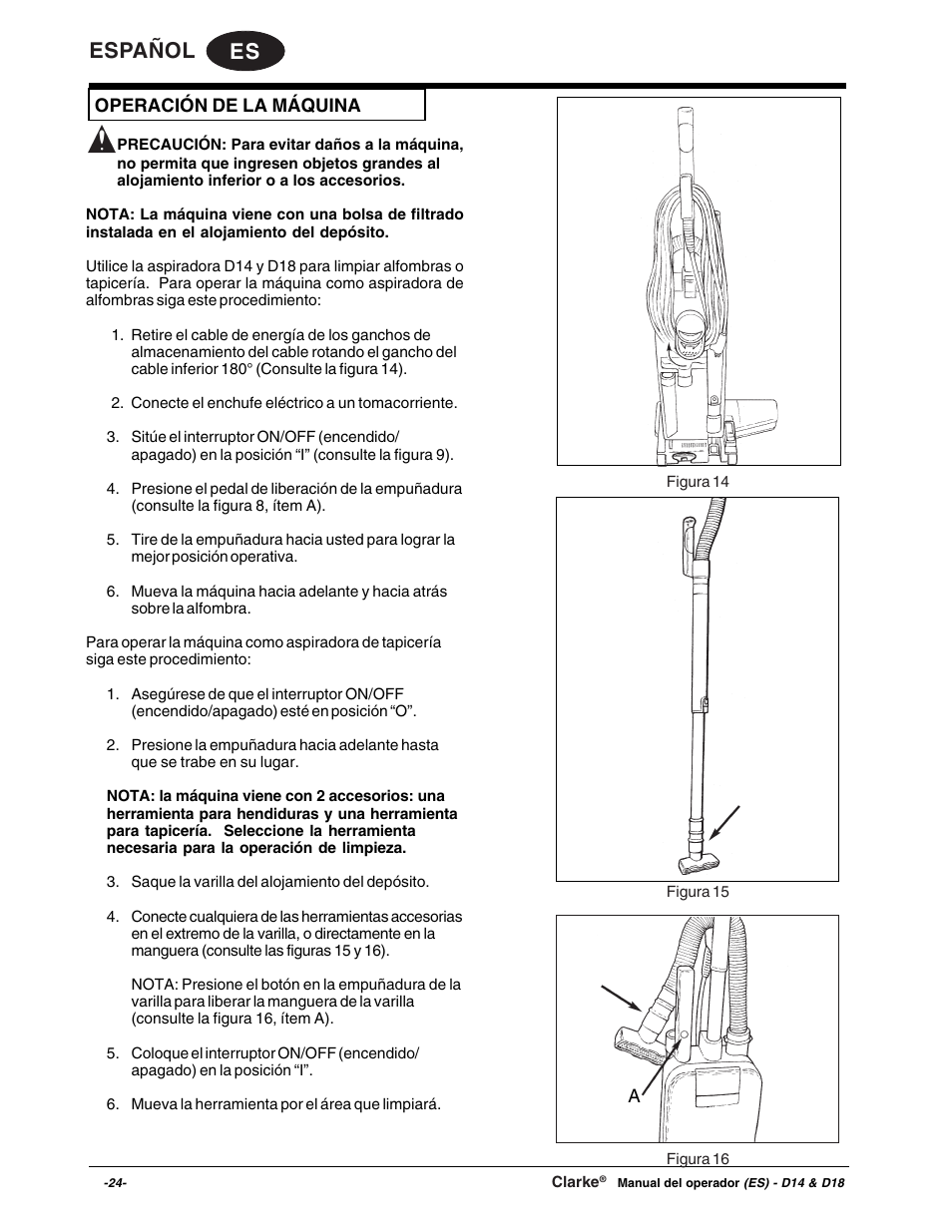 Es español | Clarke D18 User Manual | Page 24 / 50