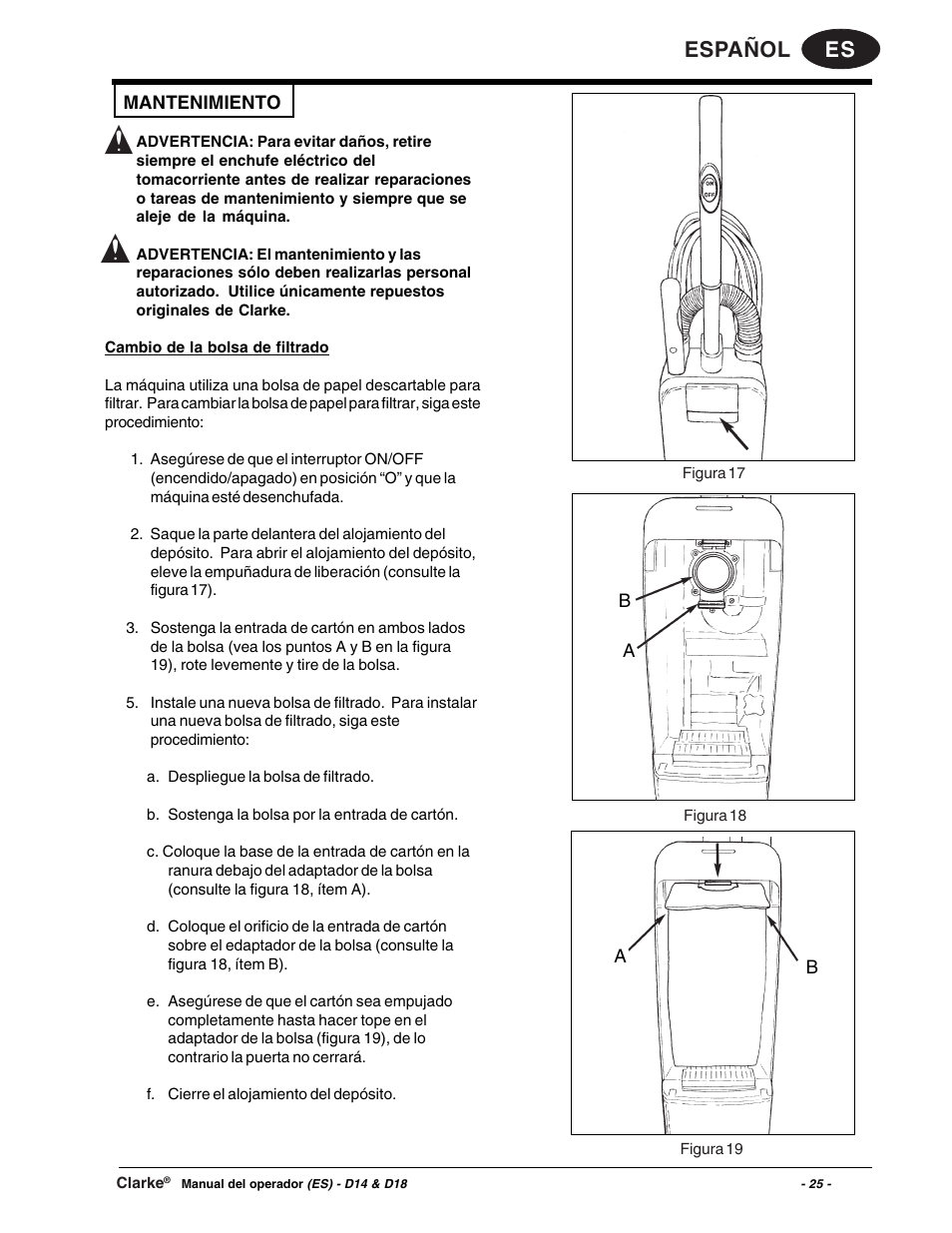 Es español | Clarke D18 User Manual | Page 25 / 50