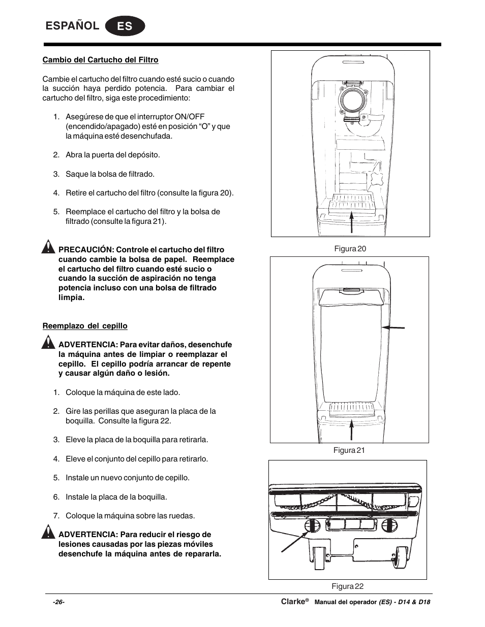 Es español | Clarke D18 User Manual | Page 26 / 50