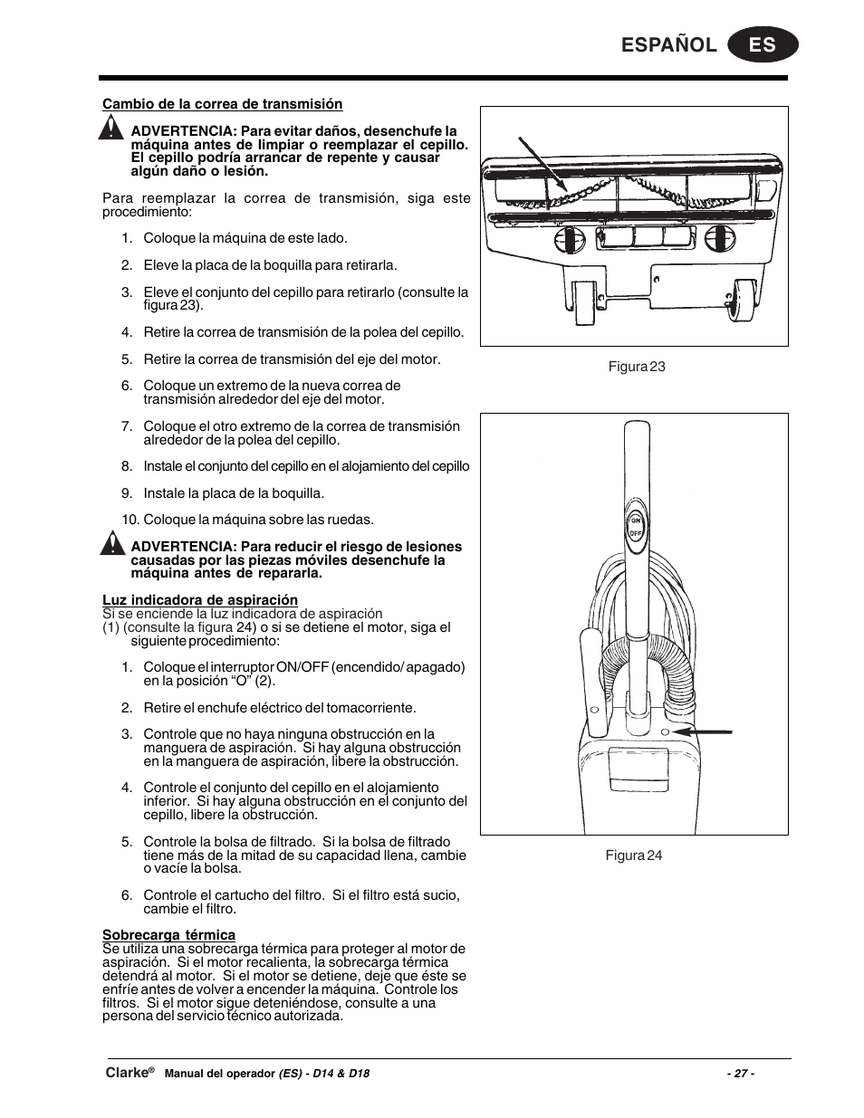 Es español | Clarke D18 User Manual | Page 27 / 50