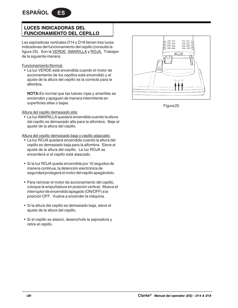 Es español | Clarke D18 User Manual | Page 28 / 50