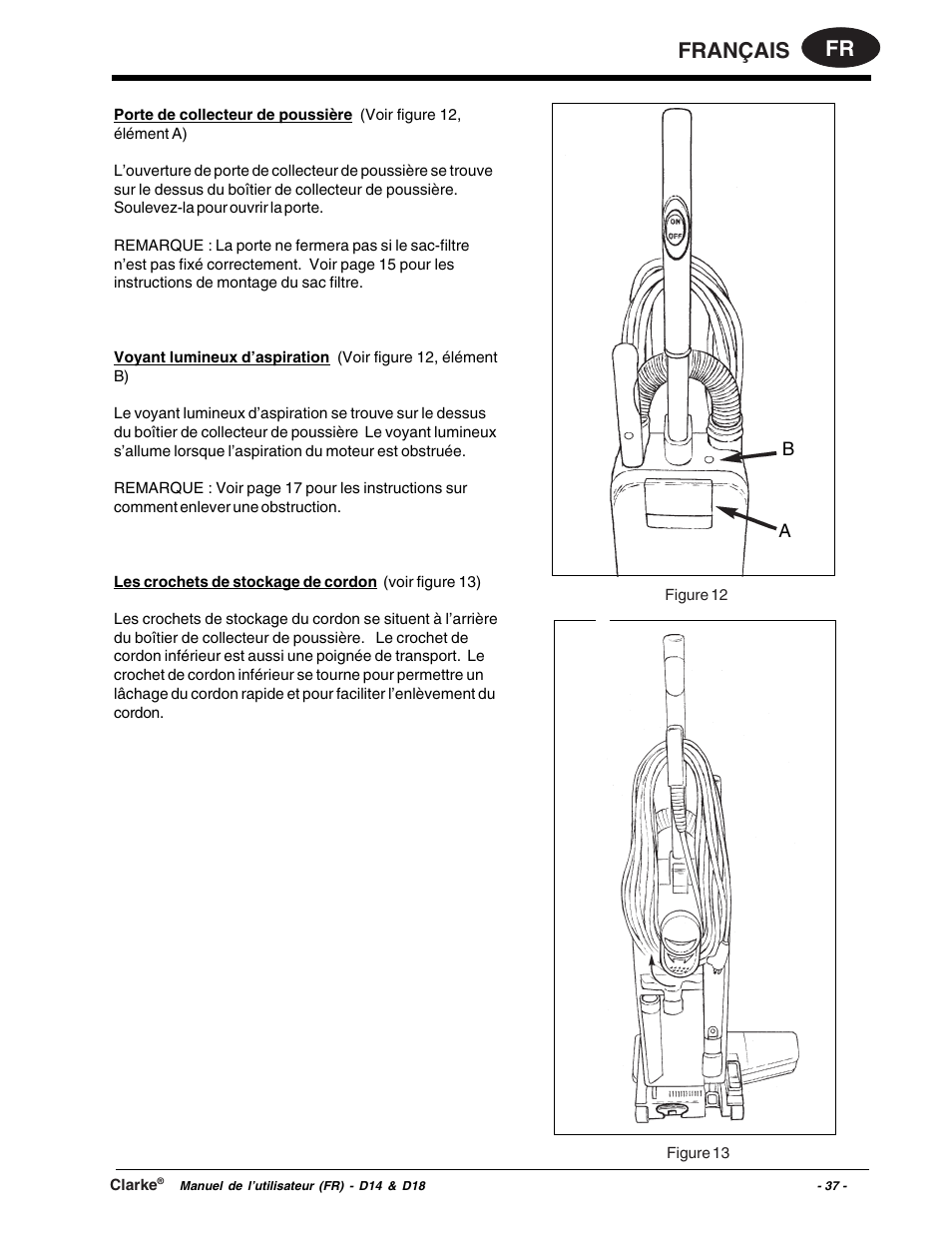 Fr français | Clarke D18 User Manual | Page 37 / 50