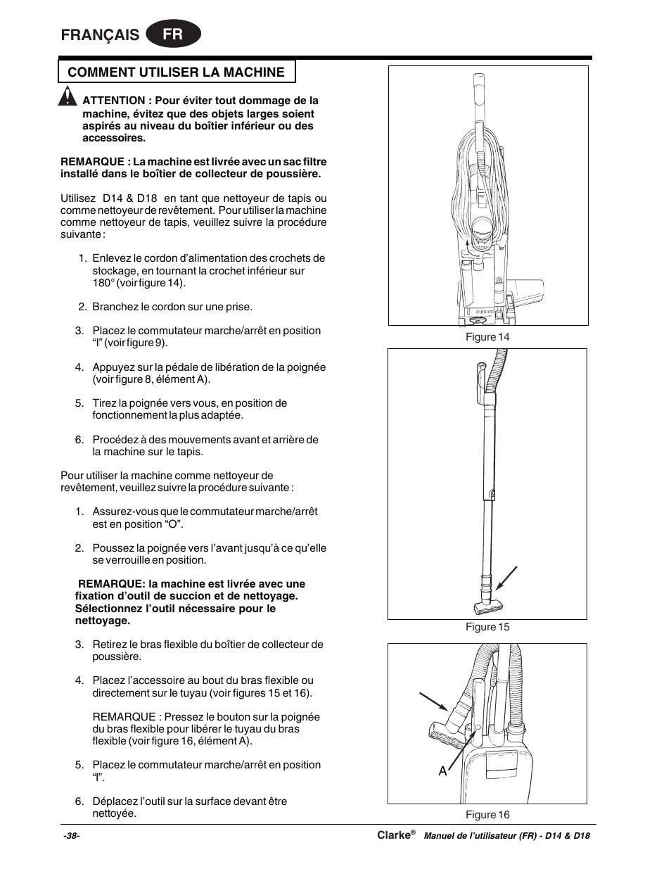 Fr français | Clarke D18 User Manual | Page 38 / 50