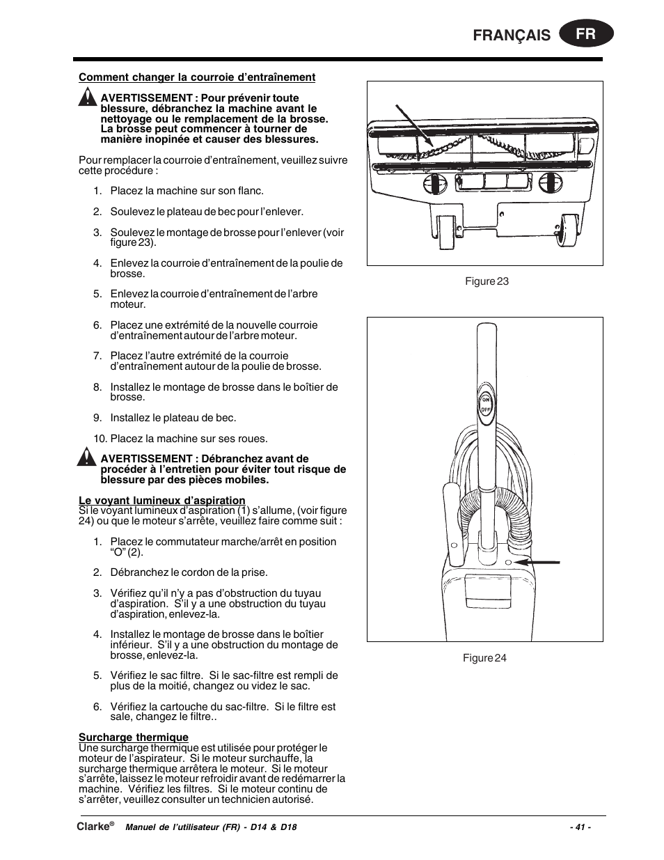 Fr français | Clarke D18 User Manual | Page 41 / 50