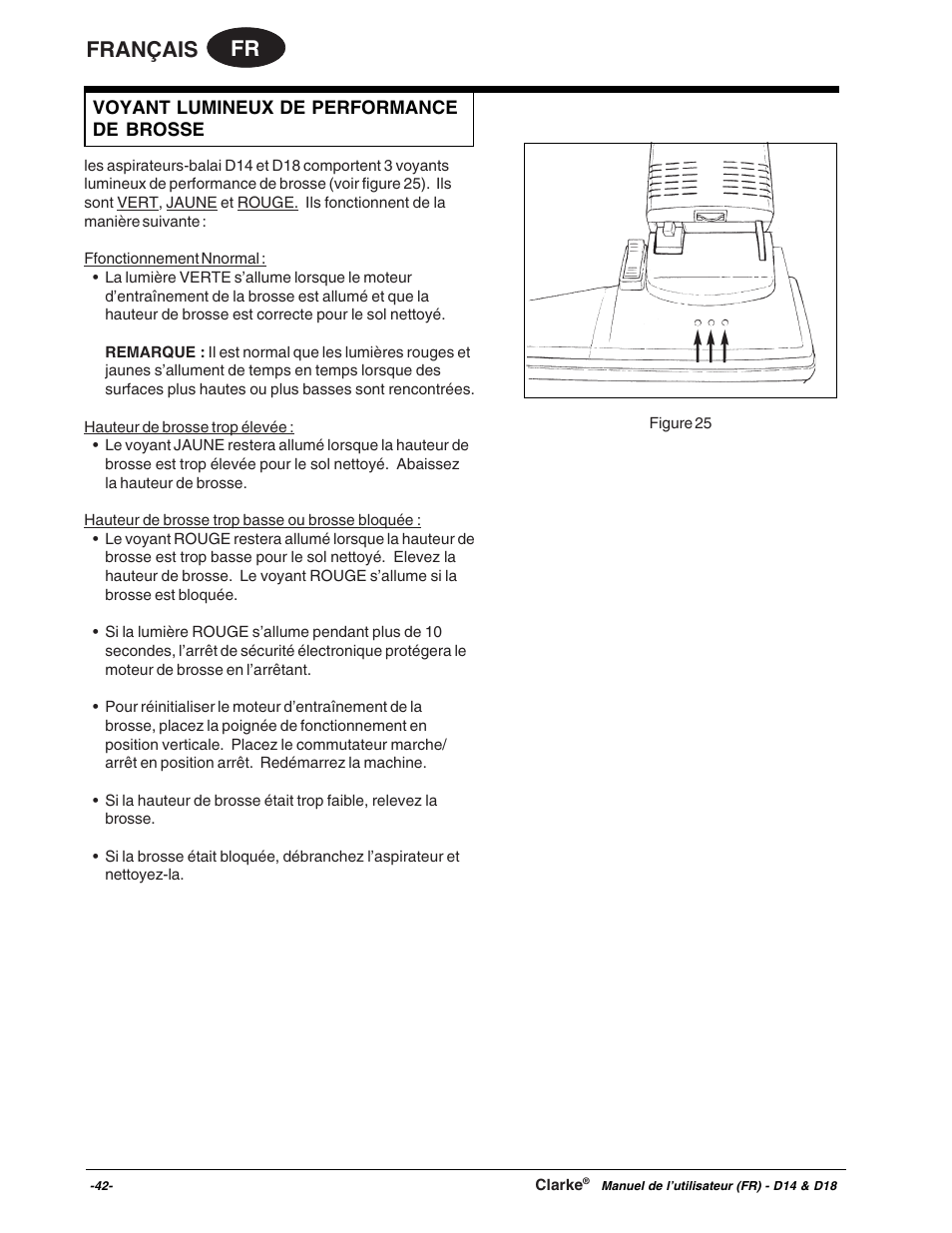 Fr français | Clarke D18 User Manual | Page 42 / 50