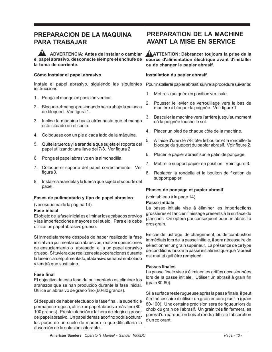 Preparacion de la maquina para trabajar, Preparation de la machine avant la mise en service | Clarke l 1600DC User Manual | Page 13 / 36