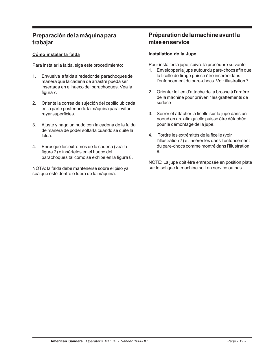 Preparación de la máquina para trabajar, Préparation de la machine avant la mise en service | Clarke l 1600DC User Manual | Page 19 / 36