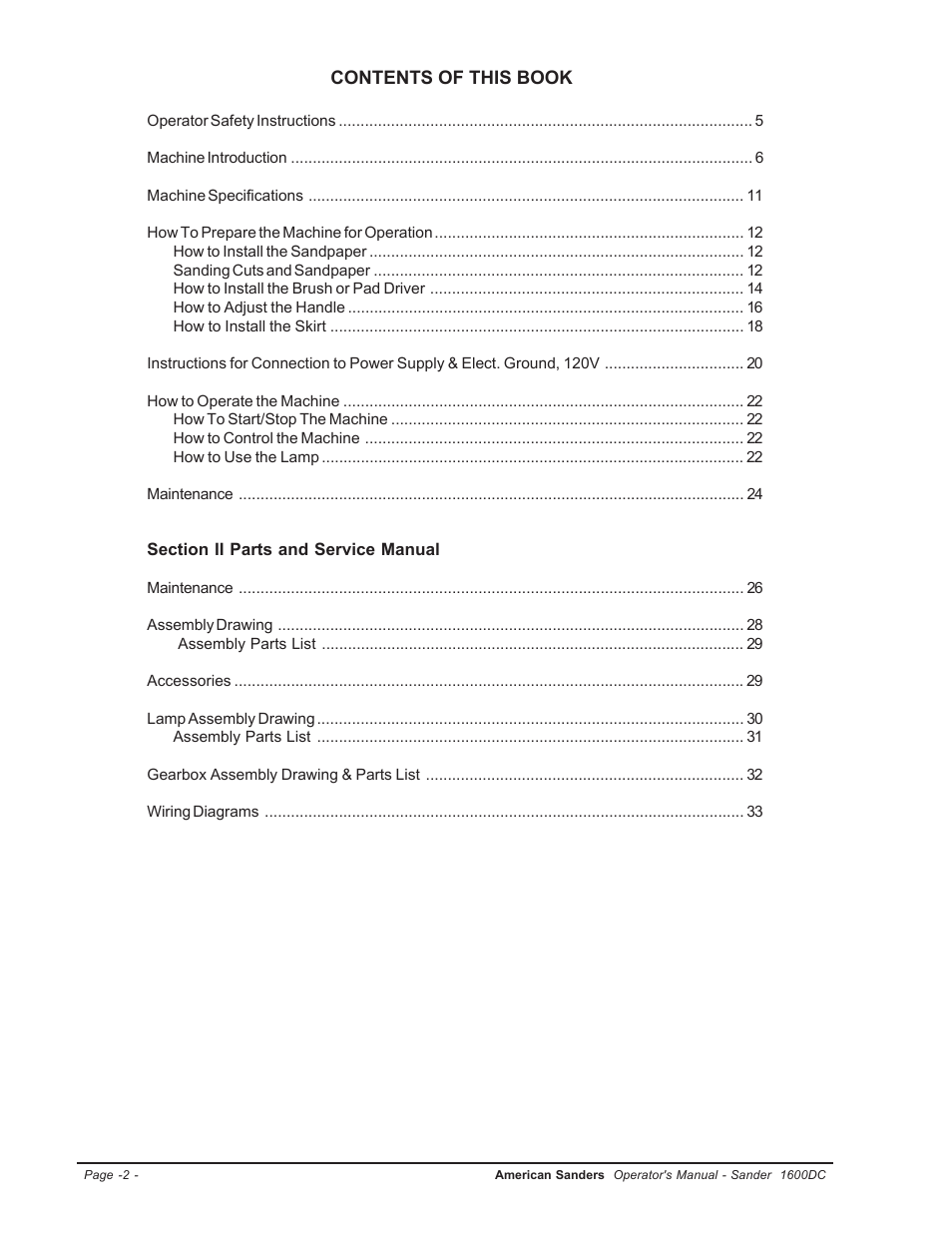 Contents of this book | Clarke l 1600DC User Manual | Page 2 / 36