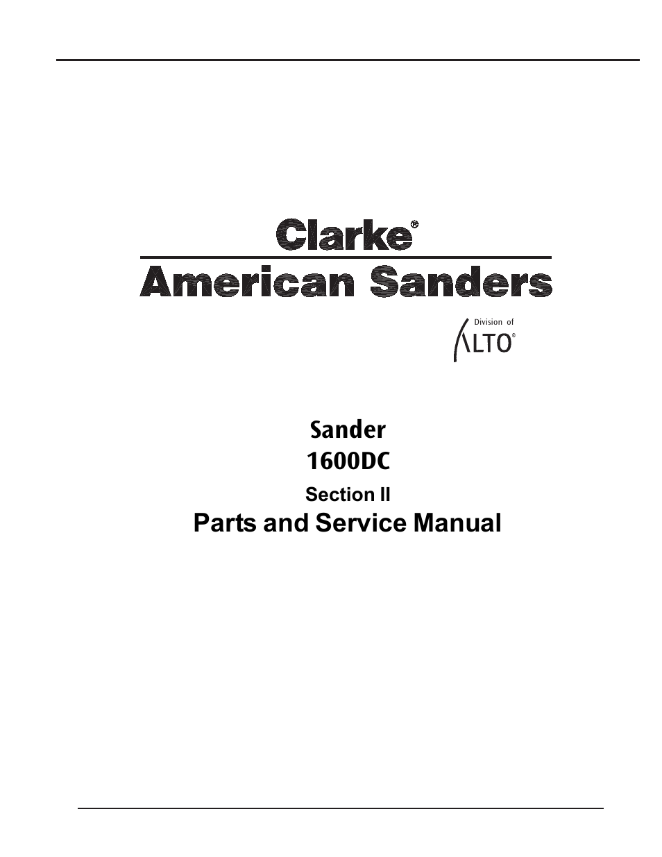Section ii parts and service manual, Sander 1600dc, Parts and service manual | Clarke l 1600DC User Manual | Page 25 / 36