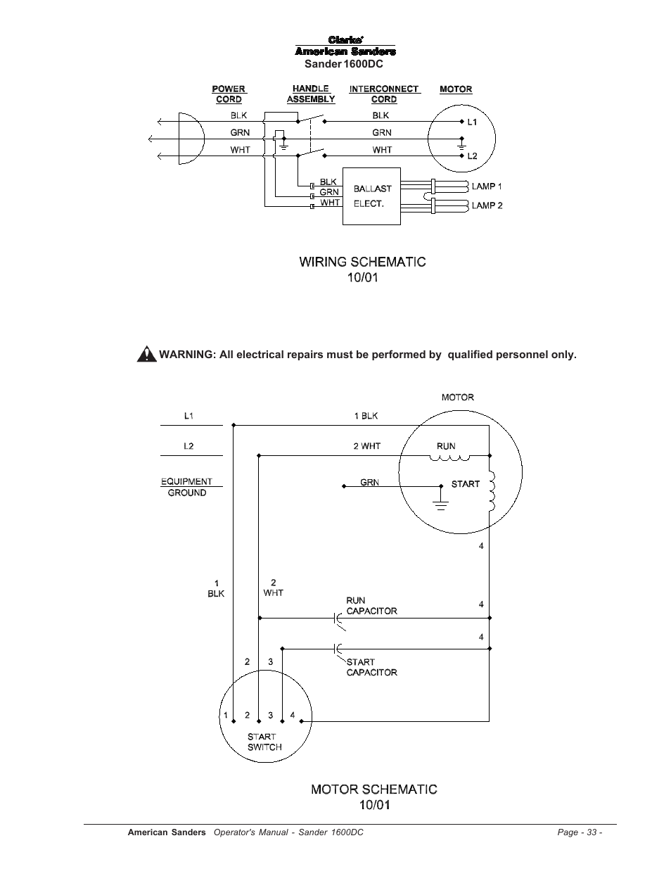 Wiring schematic | Clarke l 1600DC User Manual | Page 33 / 36