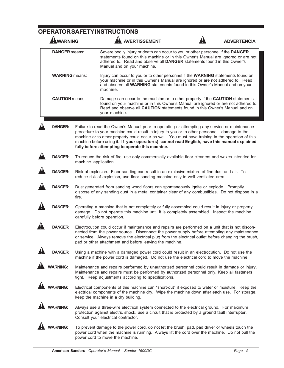 Operator safety instructions | Clarke l 1600DC User Manual | Page 5 / 36