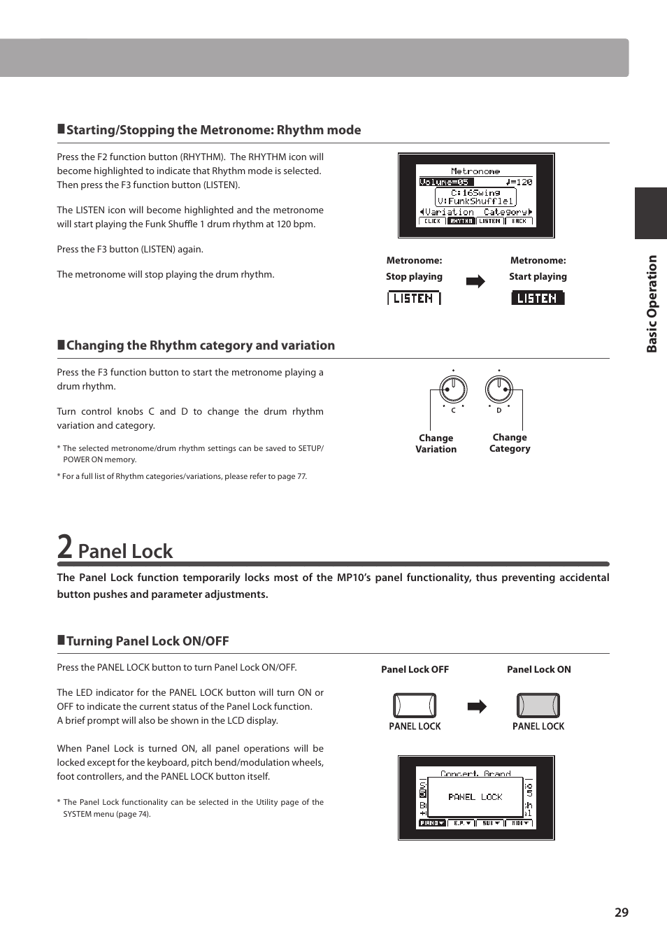 Panel lock | Kawai MP10 User Manual | Page 29 / 92