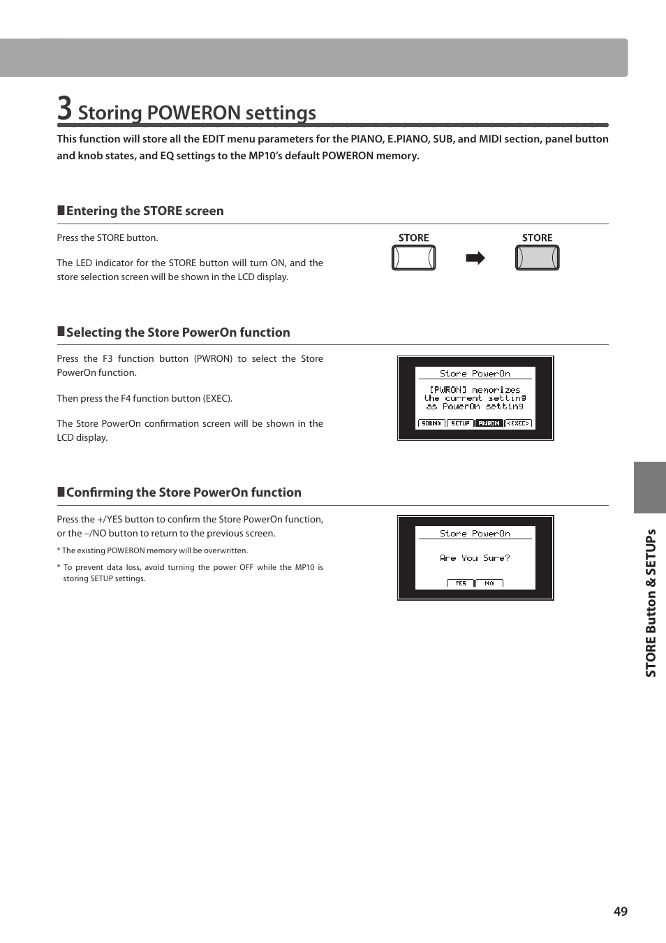 Storing poweron settings | Kawai MP10 User Manual | Page 49 / 92