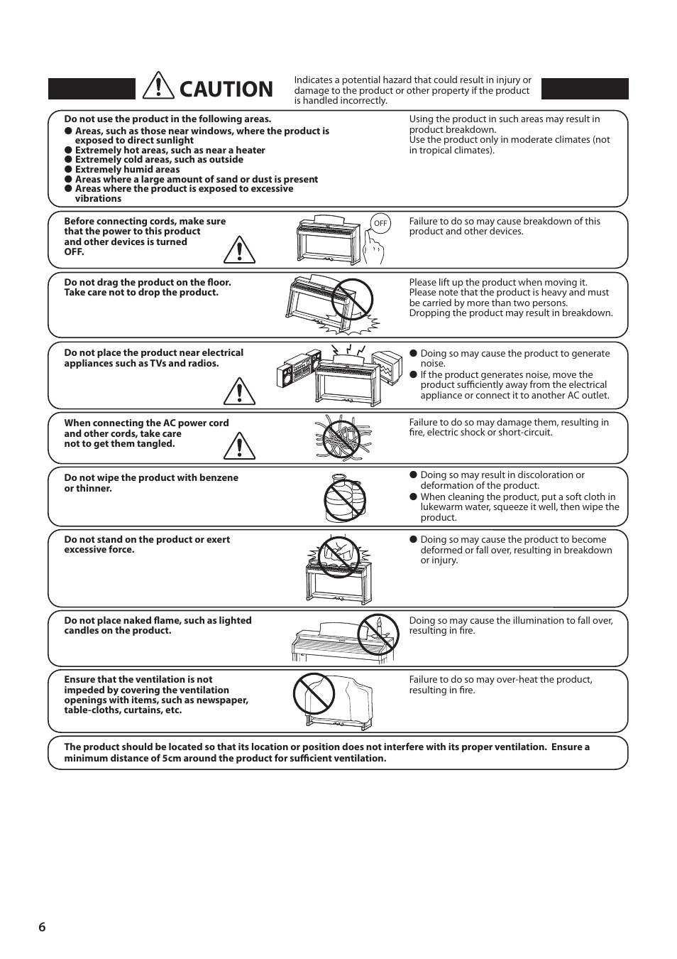 Caution | Kawai MP10 User Manual | Page 6 / 92