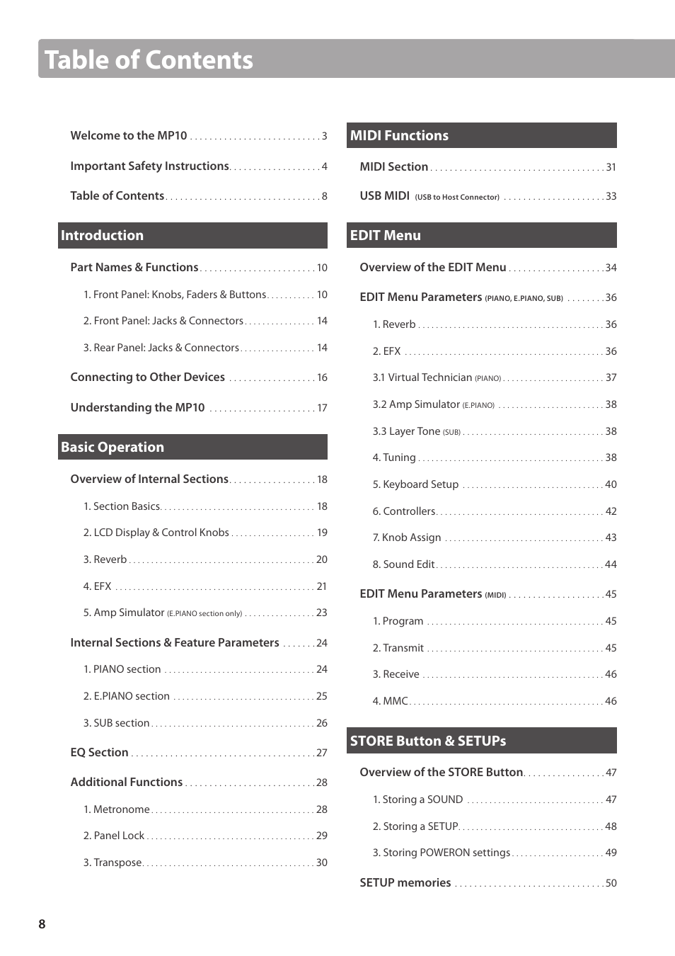 Kawai MP10 User Manual | Page 8 / 92