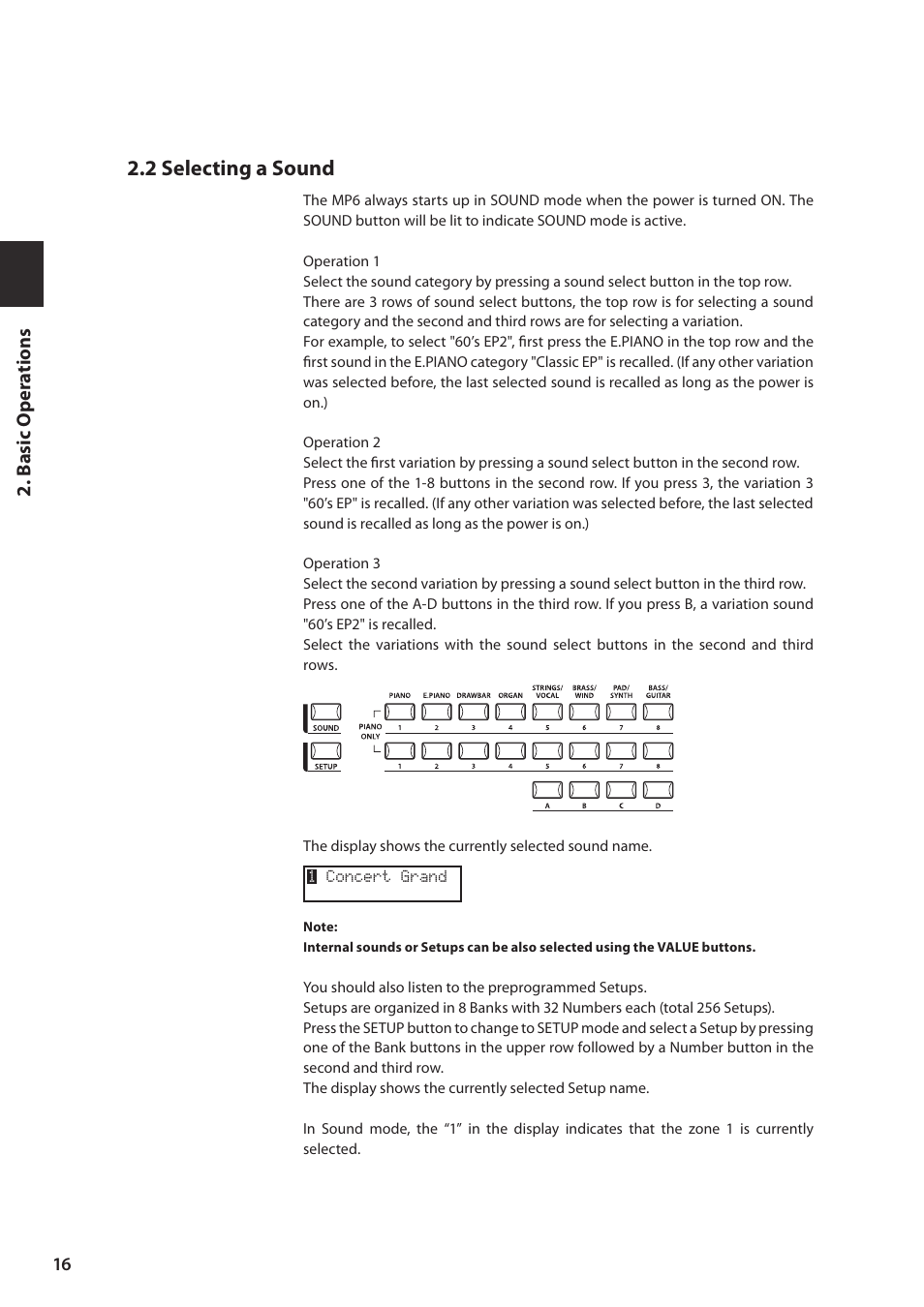 2 selecting a sound | Kawai MP6 User Manual | Page 16 / 100