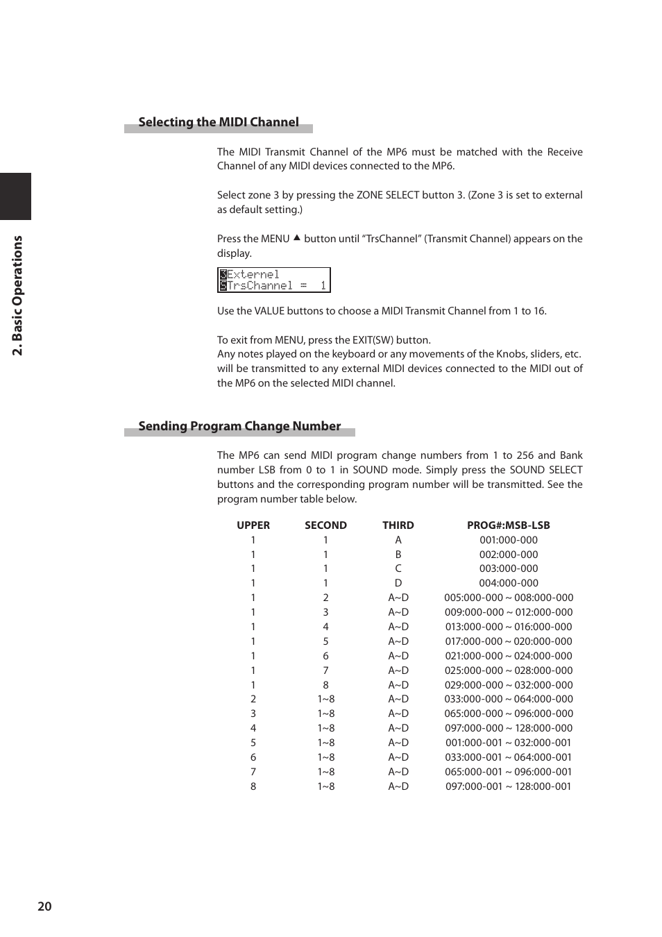 Basic oper a tions | Kawai MP6 User Manual | Page 20 / 100