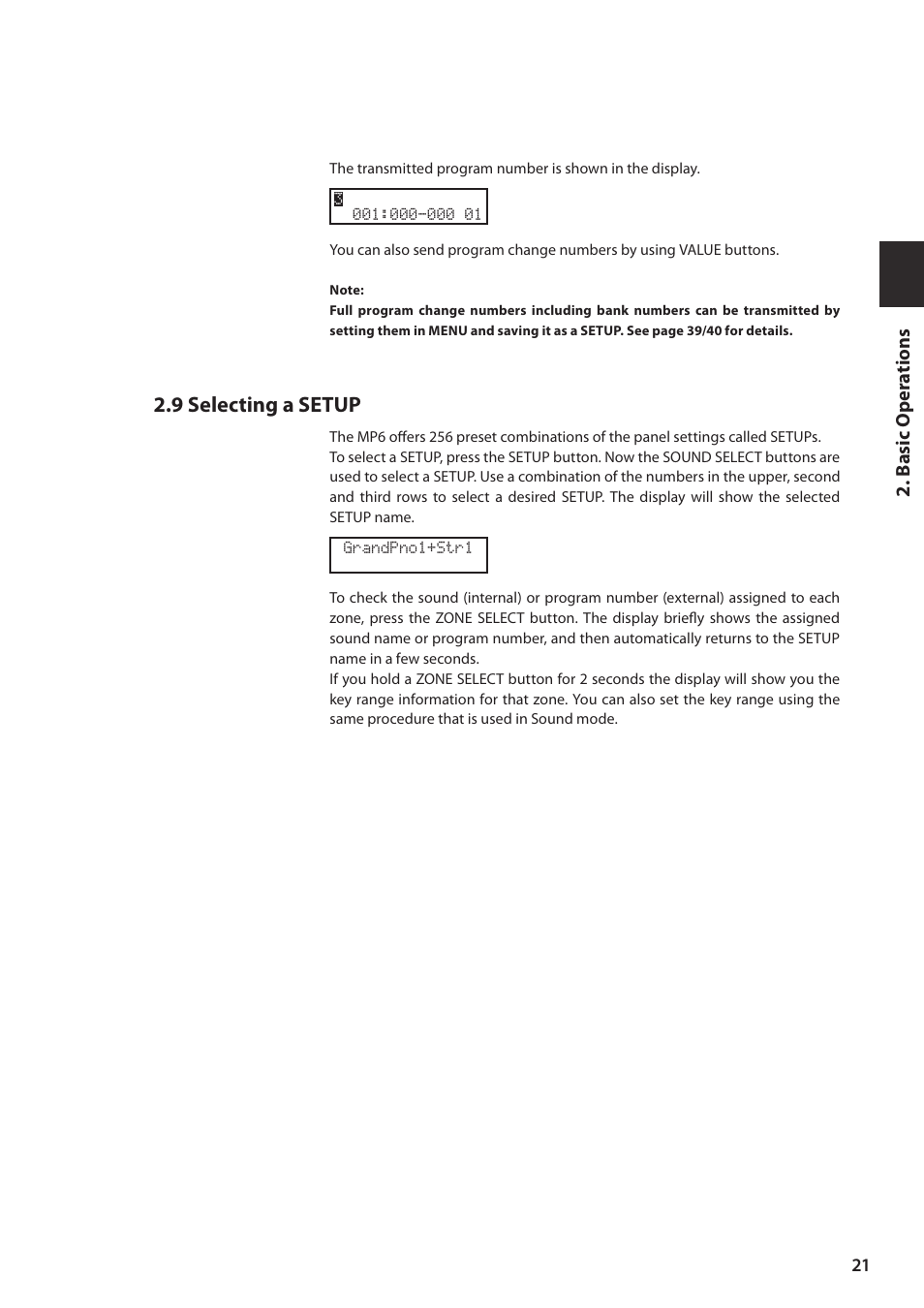 9 selecting a setup | Kawai MP6 User Manual | Page 21 / 100