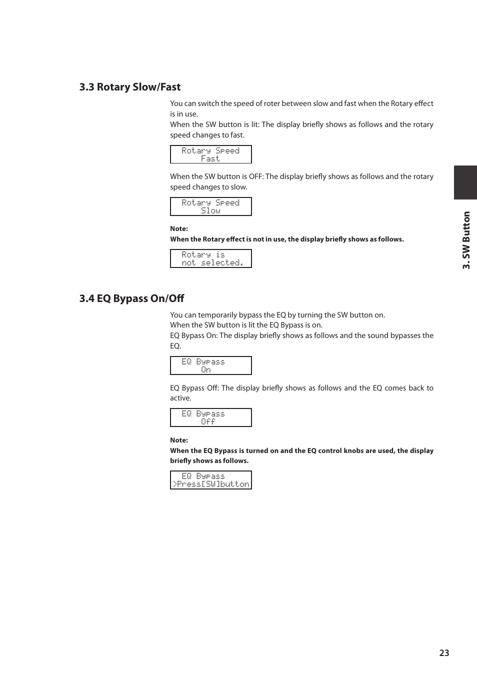 3 rotary slow/fast, 4 eq bypass on/off, Sw but ton | Kawai MP6 User Manual | Page 23 / 100