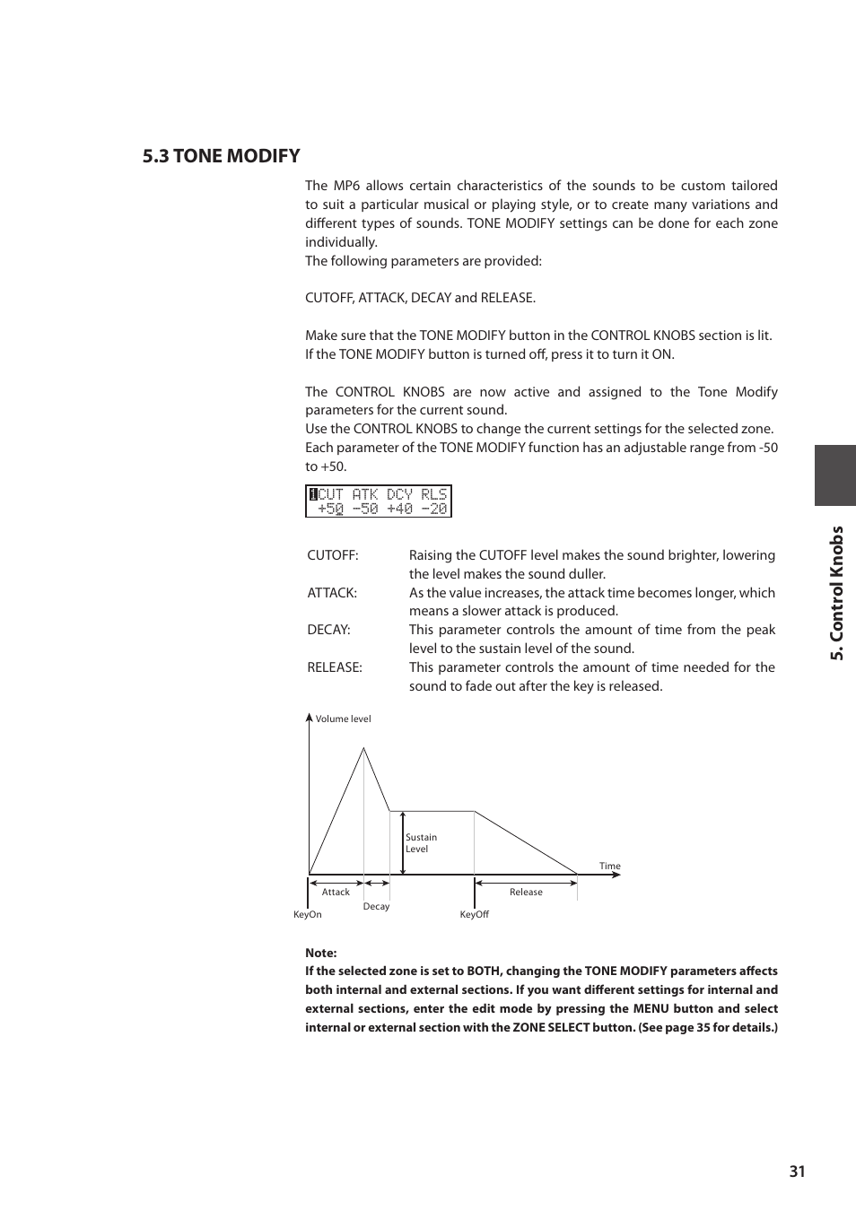 3 tone modify, C o n trol knobs | Kawai MP6 User Manual | Page 31 / 100