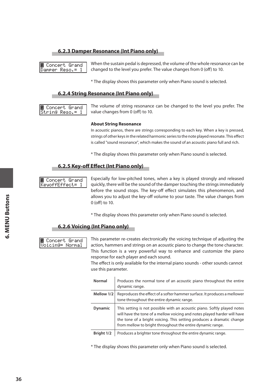 M e nu but tons | Kawai MP6 User Manual | Page 36 / 100