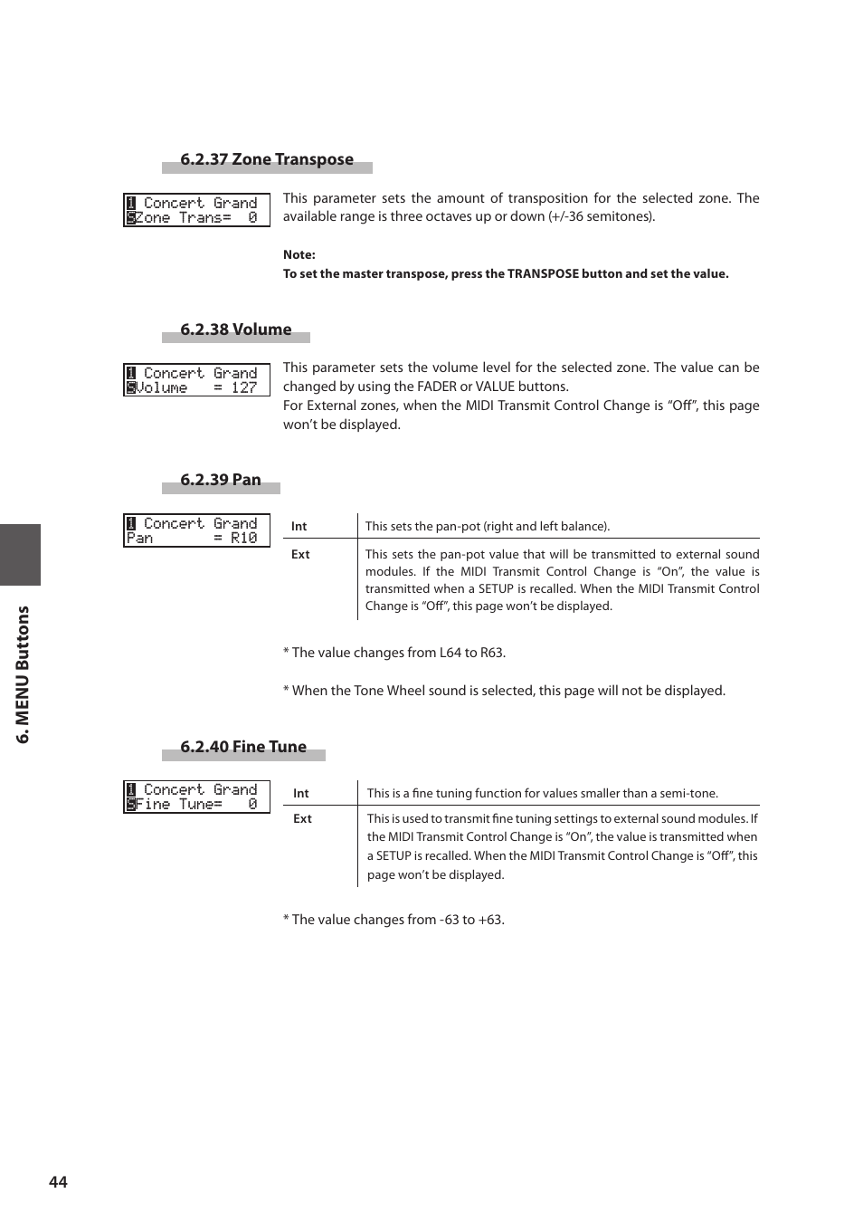 M e nu but tons | Kawai MP6 User Manual | Page 44 / 100