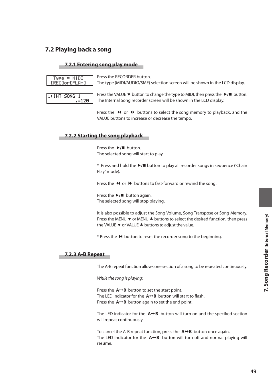 2 playing back a song, Song recorder | Kawai MP6 User Manual | Page 49 / 100